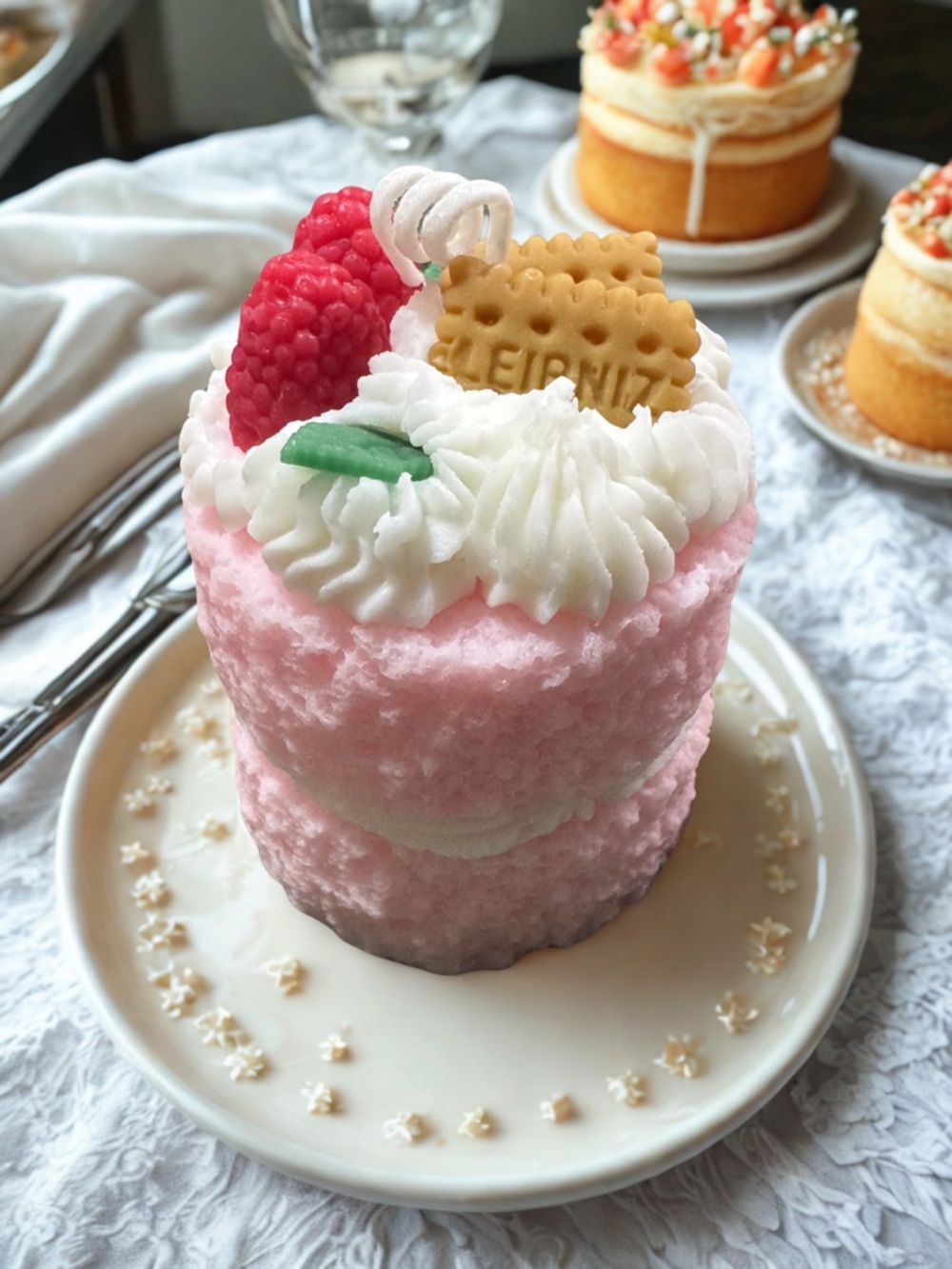 Pink Decorative Dessert Candle with Whipped Frosting Detail